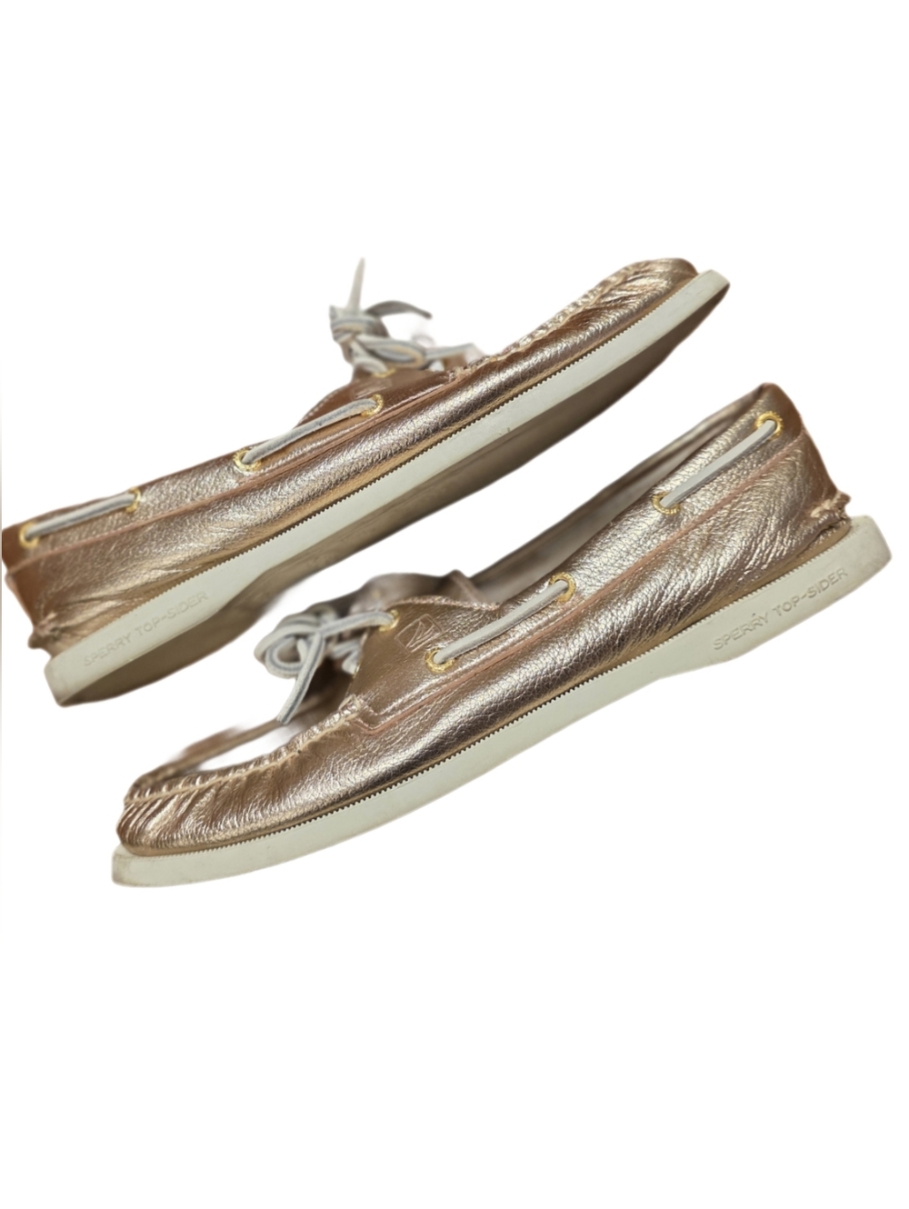 Sperry Topsider Original 2-Eye Boat Shoe Gold Rose Gold Leather SZ 9